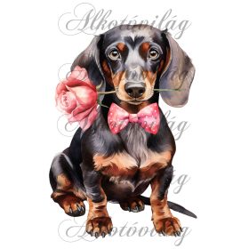   Valentin napi tacskó kutyus rózsával - PÁRNABLOKK, VÁSZONTÁSKA BLOKK