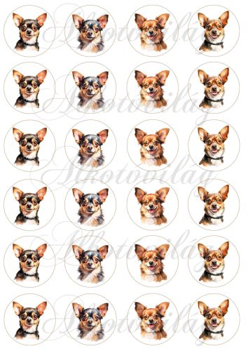 Akvarellel festett csivava kutyusok 4 cm-es körökben