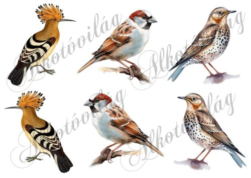 Búbos banka, házi veréb, léprigó madár kb 9 cm magas - Patchwork blokk táskablokk, párnablokk, takaróblokk, uzsonnás tasak blokk