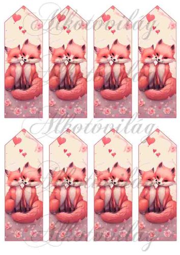 Könyvjelző cuki rókákkal VALENTIN NAPRA, ANYÁK NAPJÁRA - 13 X 4,3 cm