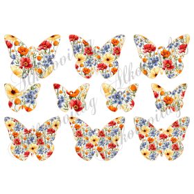 Pillangók gyönyörű tavaszi virágokkal 6,5 x 8,5 cm
