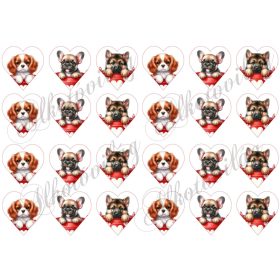   Spániel, bulldog, németjuhász kutyusok 4,5 cm magas szíveken