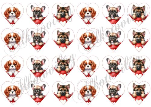 Spániel, bulldog, németjuhász kutyusok 4,5 cm magas szíveken