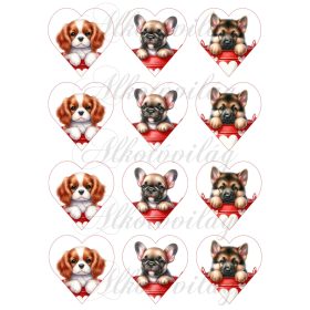   Spániel, bulldog, németjuhász kutyusok 6 cm magas szíveken