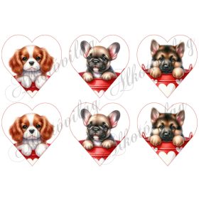   Spániel, bulldog, németjuhász kutyusok 9 cm magas szíveken