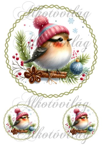 Téli kismadár bordós sapkában 18,5 cm  körben