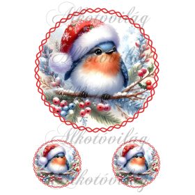 Téli kismadár hópelyhes sapkában 18,5 cm  körben