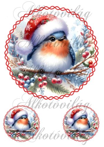 Téli kismadár hópelyhes sapkában 18,5 cm  körben