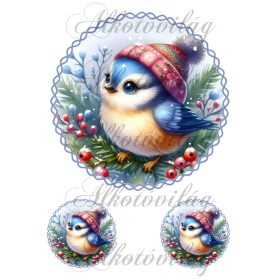 Téli kismadár piros bogyós ágon 18,5 cm  körben