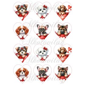   Yorki, havanese, tacskó, spániel, bulldog, németjuhász kutyusok 6 cm magas szíveken