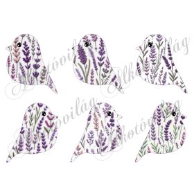   9 cm magas madárkák hímzett textúrájú levendula mintákkal