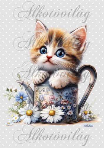 Cuki cica kancsóban margarétával - PÁRNABLOKK, VÁSZONTÁSKA BLOKK, PATCHWORK BLOKK, UZSONNÁSTASAK BLOKK