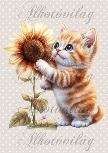 Cuki cica napraforgóval - PÁRNABLOKK, VÁSZONTÁSKA BLOKK, PATCHWORK BLOKK, UZSONNÁSTASAK BLOKK