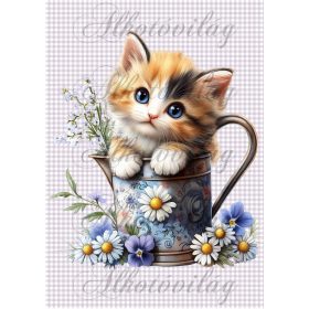   Cuki cica rózsás kancsóban - PÁRNABLOKK, VÁSZONTÁSKA BLOKK, PATCHWORK BLOKK, UZSONNÁSTASAK BLOKK