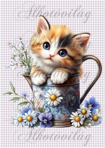 Cuki cica rózsás kancsóban - PÁRNABLOKK, VÁSZONTÁSKA BLOKK, PATCHWORK BLOKK, UZSONNÁSTASAK BLOKK