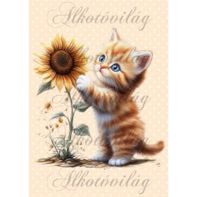   Cuki vörös cica napraforgóval - PÁRNABLOKK, VÁSZONTÁSKA BLOKK, PATCHWORK BLOKK, UZSONNÁSTASAK BLOKK