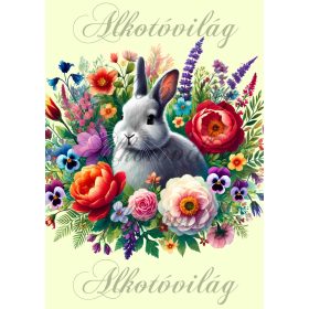   Nyuszi virágokkal - PÁRNABLOKK, VÁSZONTÁSKA BLOKK, PATCHWORK BLOKK, UZSONNÁSTASAK BLOKK