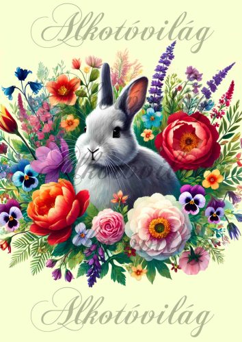 Nyuszi virágokkal - PÁRNABLOKK, VÁSZONTÁSKA BLOKK, PATCHWORK BLOKK, UZSONNÁSTASAK BLOKK