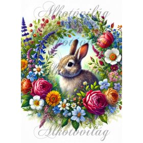   Nyuszi virágokkal 2- PÁRNABLOKK, VÁSZONTÁSKA BLOKK, PATCHWORK BLOKK, UZSONNÁSTASAK BLOKK