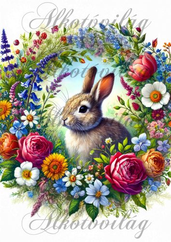 Nyuszi virágokkal 2- PÁRNABLOKK, VÁSZONTÁSKA BLOKK, PATCHWORK BLOKK, UZSONNÁSTASAK BLOKK