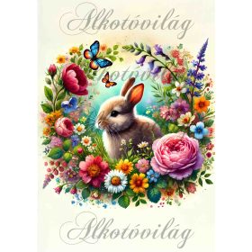   Nyuszi virágokkal 3- PÁRNABLOKK, VÁSZONTÁSKA BLOKK, PATCHWORK BLOKK, UZSONNÁSTASAK BLOKK