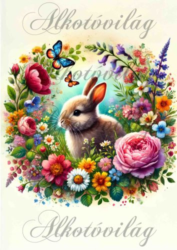 Nyuszi virágokkal 3- PÁRNABLOKK, VÁSZONTÁSKA BLOKK, PATCHWORK BLOKK, UZSONNÁSTASAK BLOKK