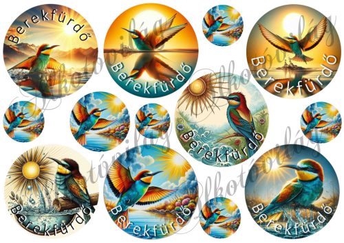 3-5-8 cm-es körök gyurgyalag madárral BEREKFÜRDŐ felirattal