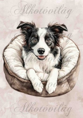 Border collie kutyus fekhelyén - PÁRNABLOKK, VÁSZONTÁSKA BLOKK, PATCHWORK BLOKK, UZSONNÁSTASAK BLOKK