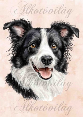 Border collie kutyus portré - PÁRNABLOKK, VÁSZONTÁSKA BLOKK, PATCHWORK BLOKK, UZSONNÁSTASAK BLOKK