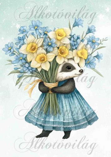 Cuki borz virágcsokorral - PÁRNABLOKK, VÁSZONTÁSKA BLOKK, PATCHWORK BLOKK, UZSONNÁSTASAK BLOKK