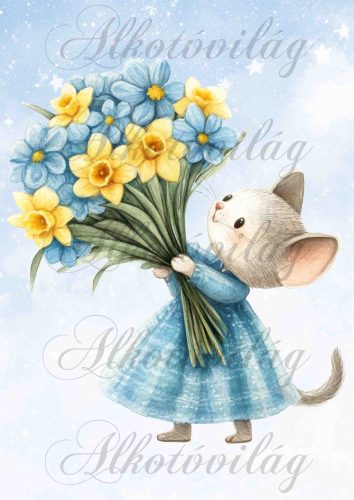 Cuki cica virágcsokorral - PÁRNABLOKK, VÁSZONTÁSKA BLOKK, PATCHWORK BLOKK, UZSONNÁSTASAK BLOKK