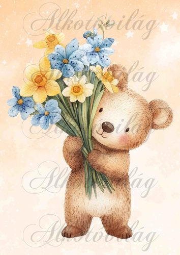 Cuki maci virágcsokorral narancsos háttérrel - PÁRNABLOKK, VÁSZONTÁSKA BLOKK, PATCHWORK BLOKK, UZSONNÁSTASAK BLOKK