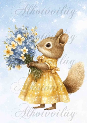 Cuki mókus virágcsokorral - PÁRNABLOKK, VÁSZONTÁSKA BLOKK, PATCHWORK BLOKK, UZSONNÁSTASAK BLOKK