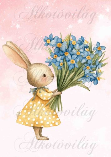 Cuki nyuszi virágcsokorral - PÁRNABLOKK, VÁSZONTÁSKA BLOKK, PATCHWORK BLOKK, UZSONNÁSTASAK BLOKK