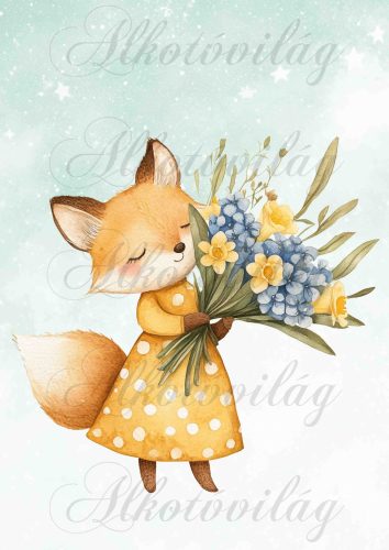 Cuki róka virágcsokorral - PÁRNABLOKK, VÁSZONTÁSKA BLOKK, PATCHWORK BLOKK, UZSONNÁSTASAK BLOKK