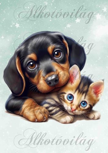 Cuki tacskó kutyus és cica együtt - PÁRNABLOKK, VÁSZONTÁSKA BLOKK, PATCHWORK BLOKK, UZSONNÁSTASAK BLOKK