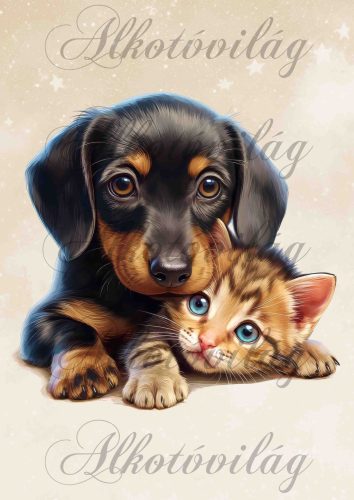 Cuki tacskó kutyus és cica együtt 2 - PÁRNABLOKK, VÁSZONTÁSKA BLOKK, PATCHWORK BLOKK, UZSONNÁSTASAK BLOKK