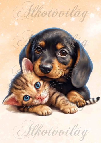 Cuki tacskó kutyus és cica együtt 3 - PÁRNABLOKK, VÁSZONTÁSKA BLOKK, PATCHWORK BLOKK, UZSONNÁSTASAK BLOKK