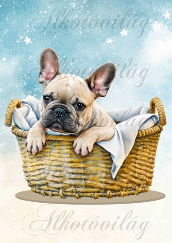 Francia bulldog kutya kosárban 2 - PÁRNABLOKK, VÁSZONTÁSKA BLOKK, PATCHWORK BLOKK, UZSONNÁSTASAK BLOKK