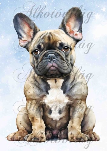 Francia bulldog kutya kékes háttérrel - PÁRNABLOKK, VÁSZONTÁSKA BLOKK, PATCHWORK BLOKK, UZSONNÁSTASAK BLOKK