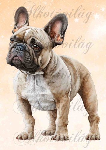 Francia bulldog kutya narancsos háttérrel - PÁRNABLOKK, VÁSZONTÁSKA BLOKK, PATCHWORK BLOKK, UZSONNÁSTASAK BLOKK