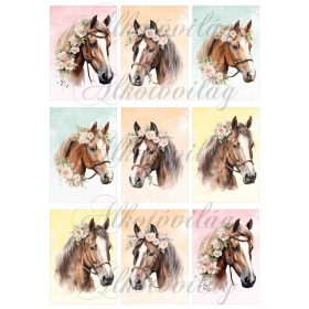   Lovak virágokkal 9 x 6 cm - HŰTŐMÁGNES, AJÁNDÉKKÍSÉGŐ készítéshez