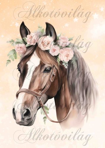 Ló rózsákkal narancsos háttérrel - PÁRNABLOKK, VÁSZONTÁSKA BLOKK, PATCHWORK BLOKK, UZSONNÁSTASAK BLOKK