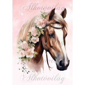   Ló rózsákkal rózsaszínes háttérrel - PÁRNABLOKK, VÁSZONTÁSKA BLOKK, PATCHWORK BLOKK, UZSONNÁSTASAK BLOKK