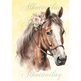   Ló rózsákkal sárgás háttérrel - PÁRNABLOKK, VÁSZONTÁSKA BLOKK, PATCHWORK BLOKK, UZSONNÁSTASAK BLOKK