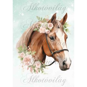   Ló rózsákkal zöldes háttérrel - PÁRNABLOKK, VÁSZONTÁSKA BLOKK, PATCHWORK BLOKK, UZSONNÁSTASAK BLOKK