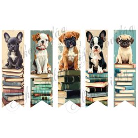 Könyvjelzők könyveken ülő kutyusokkal - 17,5  X 5 cm