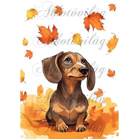   Tacskó őszi hangulatban, hulló levelekkel - PÁRNABLOKK, VÁSZONTÁSKA BLOKK, PATCHWORK BLOKK, UZSONNÁSTASAK BLOKK