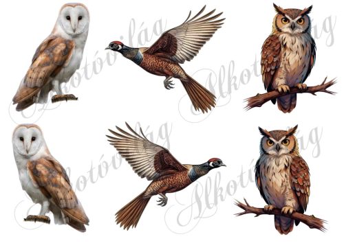 Gyöngybagoly, fácán, fülesbagoly madarak - 9 cm magas