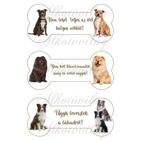   Chau-chau, staffy és collie kutyusok csontokban feliratokkal